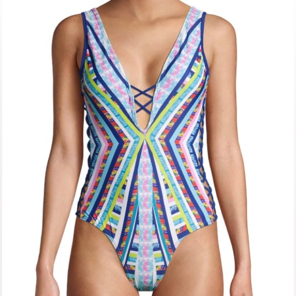 XOXO Deep Plunge Lace-up Detail One
Piece Swimsuit